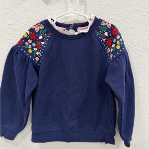 Mini Boden Navy Sweatshirt with Floral Embroidery